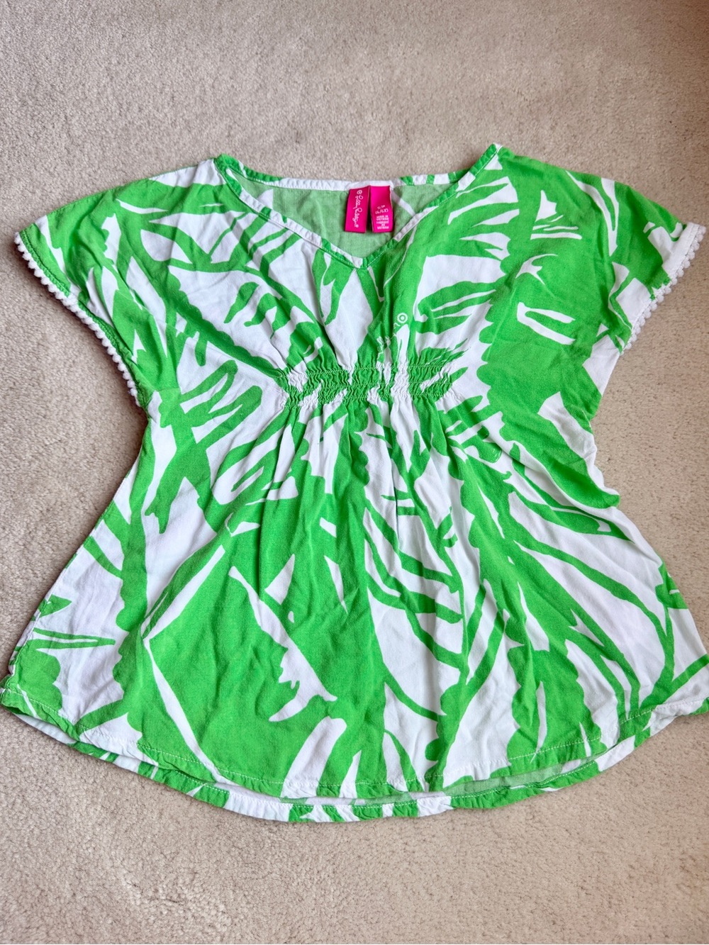 Lilly Pulitzer Target Green White Tropical Leaf Printed Top Size 6/6X
